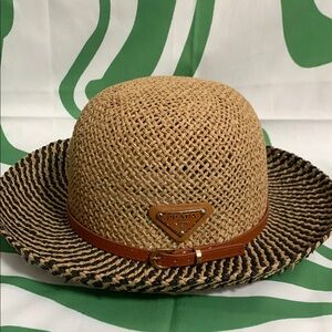 Prada Tan and Black Straw Hat